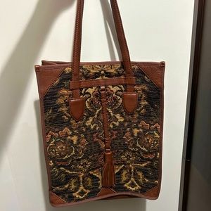 Isabella Fiore Large Beatrice Tapestry & Leather Tote Bag Brandy Leather Handbag